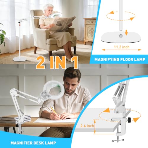 Floor Magnifying Glass with Light, 4 Wheel Stable Stand Base 12X - color: White