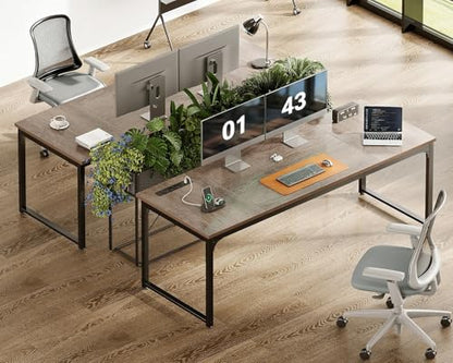 Coleshome 71 Inch Computer Desk with Power Outlet - color: Grey Oak, size: 71 Inches