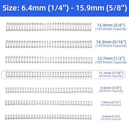 Rayson Wire Binding Spines, 7/16" 3:1 Pitch, 32-Loop Black, 100 Pack - size: 7/16" (80 Sheets Capacity)