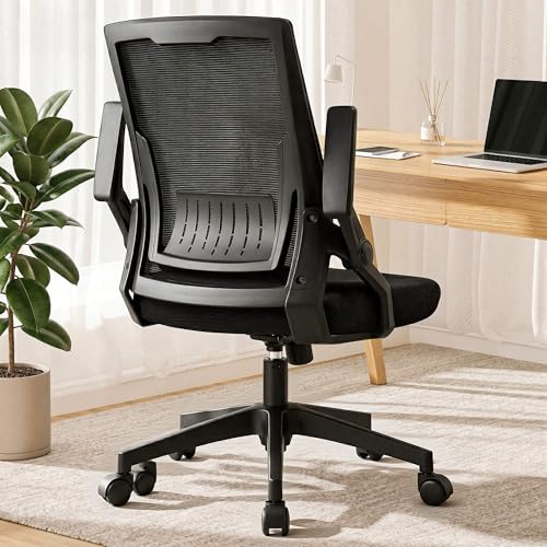 GTPLAYER Ergonomic Office Chair with Flip-up Armrests Executive Computer Chair for Home Office, Breathable Mesh & Comfy Lumbar Support, Black - color: Space-black, size: Large