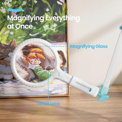 ARTDOT 2-in-1 Magnifying Glass with Light and Stand for Close Work,Large Lighted Magnifier,Desk Magnifying Lamp for Crafting, Puzzles, Diamond Painting, Miniature Painting, and Reading - color: White (2 in 1)