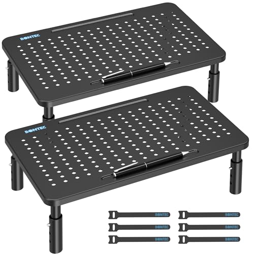 BONTEC Monitor Stand for Desk 2 Pack, 3-Level Height Adjustable Metal Monitor Riser, 14.5 x 9.1 in Ergonomic Computer Stand with Pen Holder & Cable Management for Printer, Laptop, Office Workstation - color: Basic Model - Black, size: 2 Pack