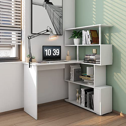 Mondeer 41.7" L-Shaped Desk with 4-Tier Shelves for Home Office, White - color: White