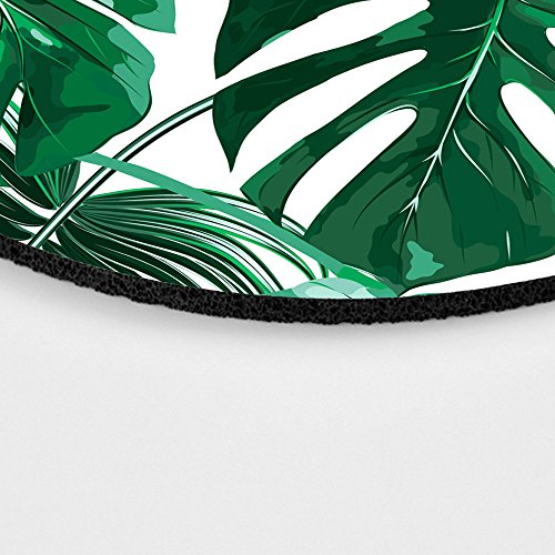 Tropical Leaf Mousepad - Mat - Beautiful Design - Leaves Green with White Background - Round Mouse pad - color: Multi 03