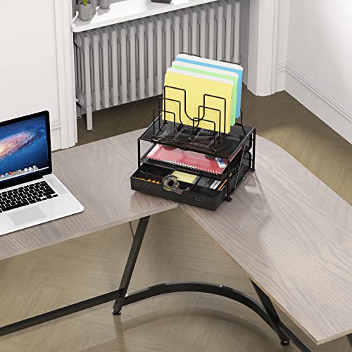 Deco Brothers Desktop File Organizer with Double Tray and 5 Folder Stand - color: Black