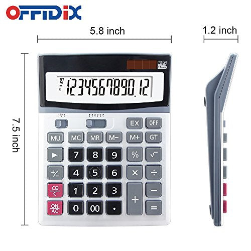 OFFIDIX 12 Digit Large Key Dual Power Electronic LCD Display Calculator - color: Black