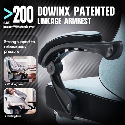 Dowinx Gaming Chair Fabric with Pocket Spring Cushion, High Back Ergonomic Computer Chair with Footrest for Adults, Massage Lumbar Support Swivel Game Chair for Office Gaming 300LBS, Cyan - color: Cyan