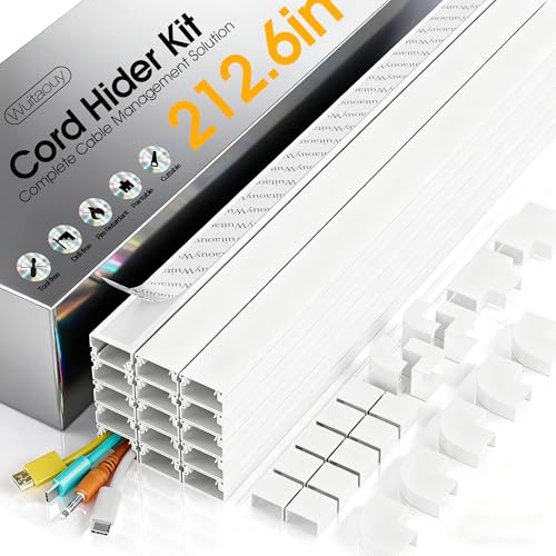 212.6in Cord Hider Kit, Cord Covers for 2-4 Wires on Wall, Self-Adhesive Cable Hider Wire Covers for Cords on Wall, Paintable Cord Hider for Walls Mount Tv, Cable Cover Raceway, W0.95 H0.55in, White - color: White, size: 212.6in L x 0.95in W x 0.55in H