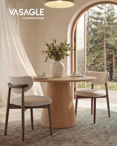 VASAGLE Wooden Dining Chairs Set of 2, Upholstered Kitchen Chairs with Solid Wood Legs, Ergonomic Curved Backrest, Built-in Handle, Mid Century Modern, for Kitchen Dining Vanity, Cappuccino Beige - color: Cappuccino Beige, size: Set of 2