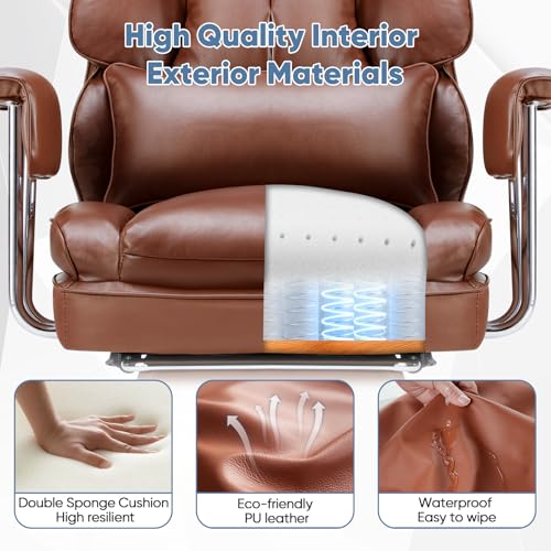 DUMOS Ergonomic Home Office Desk Chair, Executive Chair, PU Leather | Big Tall High Back, Lumbar Support, Reclining Height Adjustable, Computer Gaming, Footrest Swivel Wheels, Brown - color: Brown