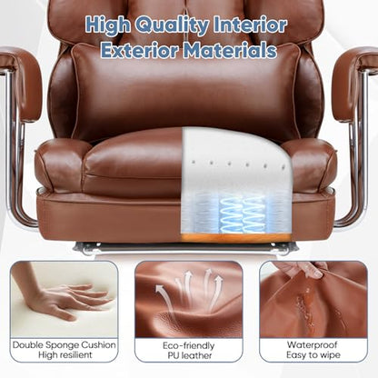 DUMOS Ergonomic Home Office Desk Chair, Executive Chair, PU Leather | Big Tall High Back, Lumbar Support, Reclining Height Adjustable, Computer Gaming, Footrest Swivel Wheels, Brown - color: Brown