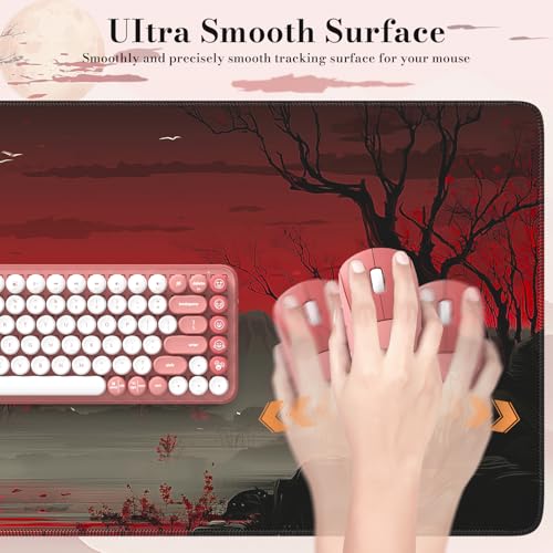 iCasso Desk Protector Mat, Large Japanese Mouse Pad, Full Moon | Stable Rubber Base Mousepad with Stitched Edges, Keyboard Mouse Mat Desk Pad for Work, Office, Home, Game - color: Full Moon