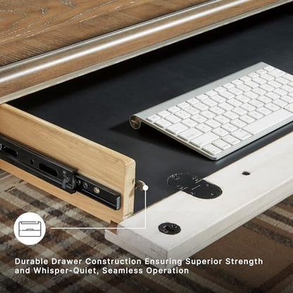 Signature Design by Ashley 60" Farmhouse Home Office Desk, Chipped White - color: White/Brown, style: Standard Desk