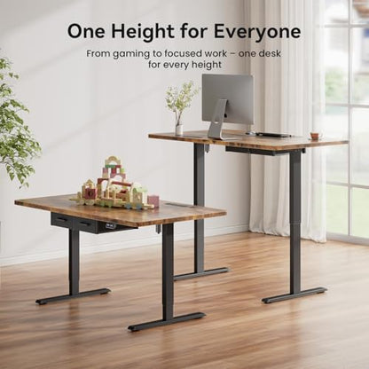 HLDIRECT 63" Electric Standing Desk with Outlets & 2 Drawers, Rustic Brown | 31.5" Extra Wide Desktop Up to 176lb, 28"–46" Height Range & 3 Memory Presets, Integrated Cable Management, Quick Assembly - color: Rustic Brown, size: 63 inch