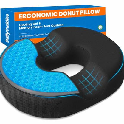 Donut Pillow Cooling Gel Memory Foam Cushion, XXL, Black - color: Black, size: XX-Large