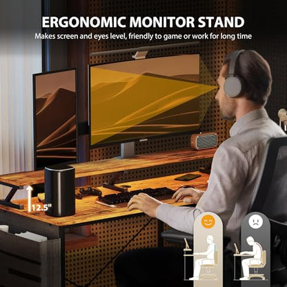 HOMCOM 58" L Shaped Gaming Desk with Power Outlets Reversible Rustic Brown | LED Lights, Computer Desk with Monitor Stand, Fabric Storage Bag, Cable Management, for Home Office