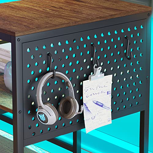 SEDETA L Shaped Computer Desk, Reversible Computer Desks, L Shaped Desk with Power Outlets & LED Strip, Monitor Shelf, Keyboard Tray, Pegboard and Storage Shelves for Home Office, Rustic Brown - color: Rustic Brown