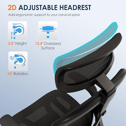 Ergonomic Mesh Office Chair, Adjustable Home Desk Chair with Folding Armrest, 2D Headrest, Soft Seat and PU Wheel, Black Swivel Task Chair for Office, Business, Student (GY1108) - color: Black