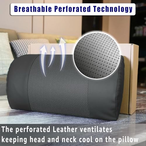 Non-Slip Memory Foam Neck Pillow for Recliner,Breathable Perforated Leather Adjustable Recliner Pillow for Pain Relief in Home, Office and Travel (Dark Gray) - color: Dark Gray