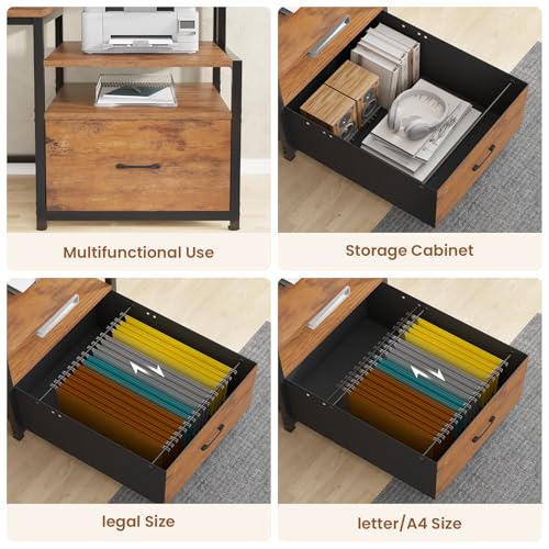 SEDETA 66'' Computer Desk with 5 Drawer, Power Outlet for Home Office - color: Rustic Brown With Led Lights, size: 67X18.5inch