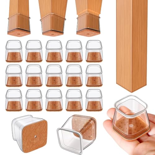 24Pcs Chair Leg Floor Protectors, Felt Furniture Caps for Hardwood Floors - color: Clear-24, size: Square-S