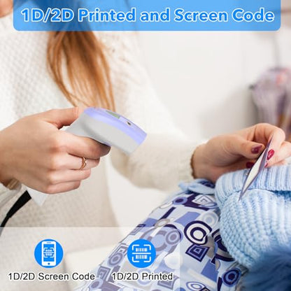 2D Barcode Scanner USB Wired Virtual COM Handheld Automatic QR Data Matrix PDF417 Maxi IMB bar Codes Imager Global Shutter Computer Screen Scan for Windows Mac and Linux PC POS - color: 2D QR Blue white