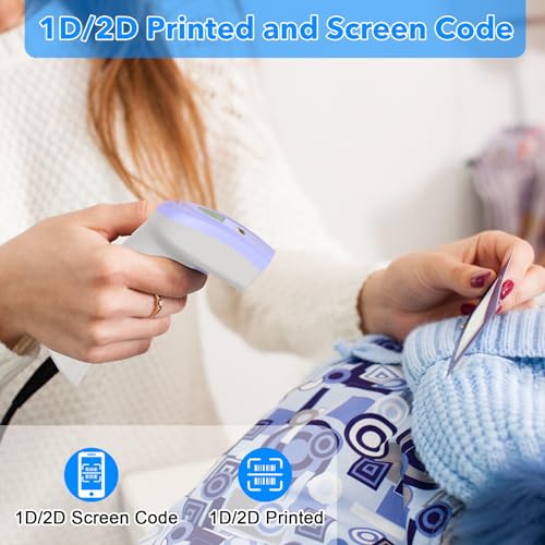2D Barcode Scanner USB Wired Virtual COM Handheld Automatic QR Data Matrix PDF417 Maxi IMB bar Codes Imager Global Shutter Computer Screen Scan for Windows Mac and Linux PC POS - color: 2D QR Blue white