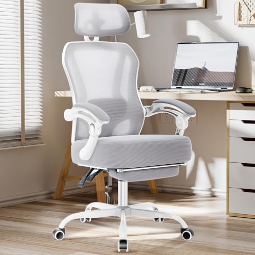 Ergonomic Office Chair with Footrest,Ultra Thick Desk Chair,Grey - color: Grey