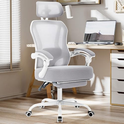 Ergonomic Office Chair with Footrest,Ultra Thick Desk Chair,Grey - color: Grey