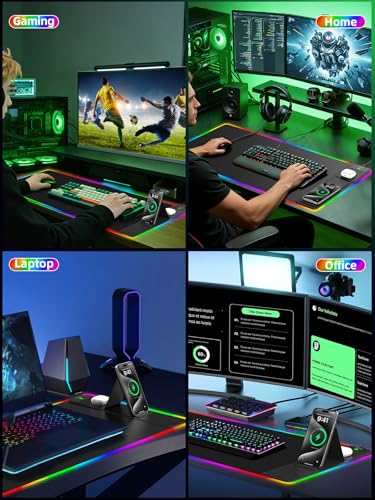 Mouse Pad with Foldable Phone Holder & Wireless Charger, XXL RGB Gaming Mousepad 31.5"x15.8" Large Desk Mat for Keyboard, Black Desk Pad with Dual Qi Charging Station | 11 Colors 5 Modes | Waterproof - color: 31.5x15.75"Phone Stand-Black Right w/PD Upgrad