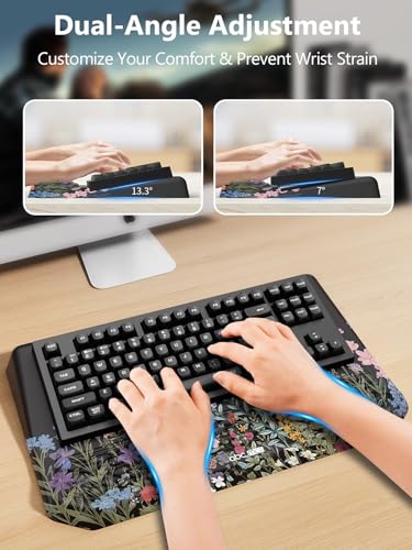 2-in-1 Ergonomic Keyboard Stand with Wrist Rest, Flower - color: Black Flower