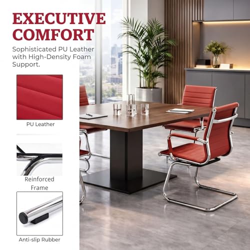 Office Desk Chair No Wheels Set of 6 PU Leather Computer Chairs Mid Back Guest Chairs for School Reception Conference Waiting Room, Deep Red - color: Deep Red, size: 6PCS