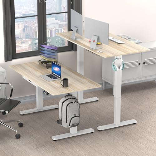 SHW 55 x 28 Electric Height Adjustable Standing Desk w/Drawer, Maple - color: Maple, size: 55-Inch