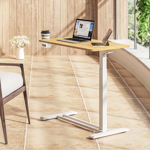 SANODESK 32'' Mobile Standing Desk with Hidden Wheels,Pneumatic Laptop Desk | Sofa Computer Cart Movable Height Adjustable Table Small Sit Stand Desk for Home Office Hospital Use,31.5" W x 17.7" D,Maple - color: Maple, size: 32x18