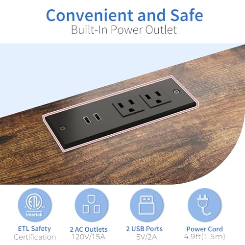 Under Desk Printer Stand with Power Outlet, Adjustable Shelf,Rustic Brown - color: Rustic Brown