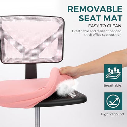 DUMOS Armless Desk Chairs, Small Home Office Mesh Chairs | Ergonomic Adjustable Mid Back, Swivel Rolling Task, Computer Work Vanity Small Spaces, Pink - color: Hot Pink, size: 1pc