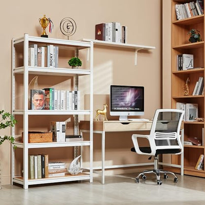 PrimeZone 35.4" W x 15.7" D x 72" H White Book Shelf, 5-Tier Bookcase | Modern Open Design, Adjustable Shelves, Standing Display Organizer for Books, Plants & Décor, Sturdy Double-layered Columns - size: 35.4" W x 15.7" D x 72" H