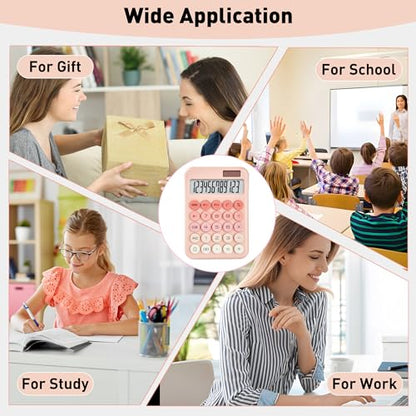 KANBIT Cute Pink Desktop Calculator, 12-Digit Basic Calculator with Large LCD Display and Responsive Buttons, Dual Solar & Battery Powered Calculator for Office, School, Home and Business