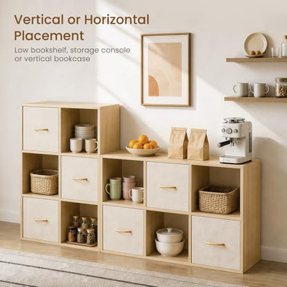 EXPERLAM 6 Cube Storage Organizer - Solid Wood Bookshelf with 3 Storage Bins, Cube Shelf with 2 Removable Back Panels, Vertical or Horizontal Bookcase, Open Book Shelf for Bedroom, Living Room, Office - size: 6 Cube Shelf