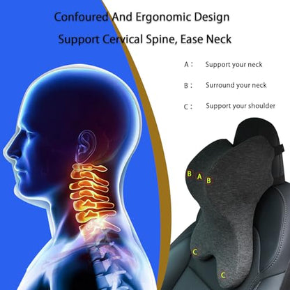 Car Neck Pillow for Driving Gaming Chair Headrest Pillow Office Chair Neck Pillow Ergonomic Design Double Straps Design Suitable for Different Heights - color: Dark Grey