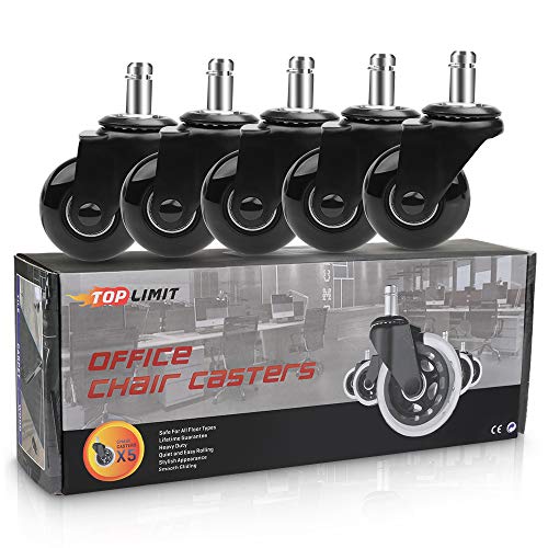 Office Chair Caster Replacement Wheel for Hardwood Floor and Carpet,2" Heavy Duty Universal Floor Safe Caster Set of 5,Rubber Wheels Office Chair to Replace Office Chair mats,fits 98% Chairs - color: Black