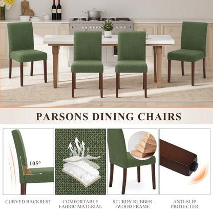 MALOL Upholstered Dining Chairs Set of 6, Modern Fabric Dining Room Chair, Wooden Dining Chair, Kitchen Side Chairs, Farmhouse Dinner Chair with High Back for Kitchen, Green - color: Green, size: Set of 6