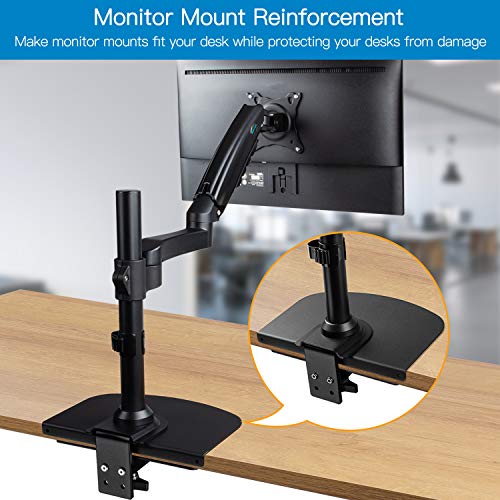 HUANUO Single Monitor Arm for 40 inch Screens, Ultrawide Computer Monitor Mount Steel Monitor Mount Reinforcement Plate for Thin, Glass and Other Fragile Tabletop