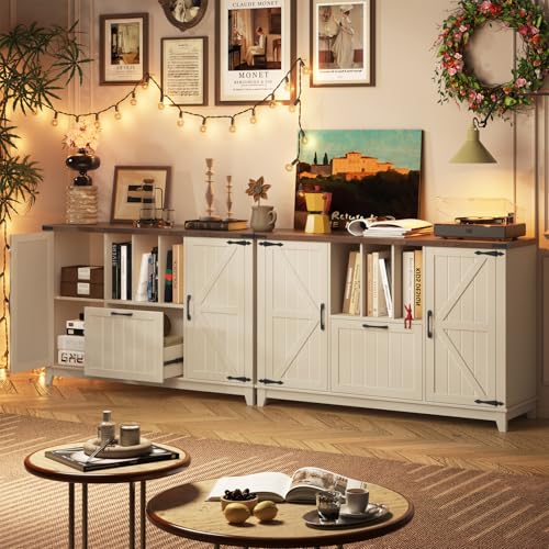 Vabches Lateral File Cabinet, Rustic White Farmhouse Filing Cabinet | File Cabinet with Storage Shelves for Legal/A4/Letter Size Hanging Files, Large Modern Printer Stand for Home Office