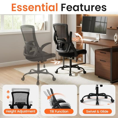 NEO CHAIR Office Desk Mesh Chair with Adjustable Ergonomic Lumbar, Black - color: Black, size: Without Headrest