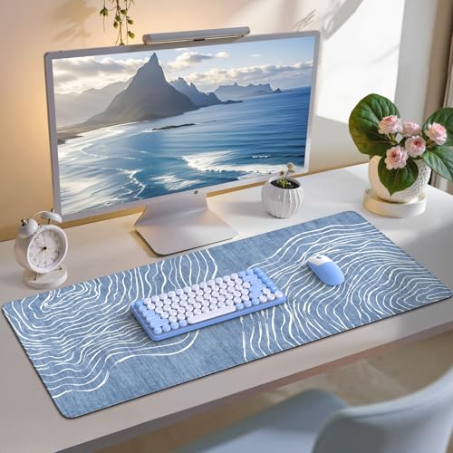 iCasso Desk Cover Mat, Extended Long Mouse Pad for Laptop,Blue - color: Wave-Blue