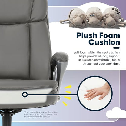 Serta Ergonomic Big and Tall Executive Office Chair Lumbar Support, Leather | Fairbanks, Gaming Chair with Headrest, 350lb Capacity, Padded Arms, Semi-Plush Seat Cushion, Adjustable Height and Tilt, Gray - color: Grey, size: 350 lbs