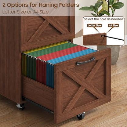 Halitaa Farmhouse 2 Drawer Small File Cabinet with Wheels, Walnut - color: Walnut, size: 2 Drawer