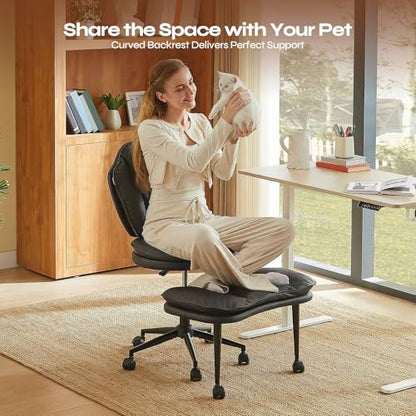 ADHD Cross Legged Office Chair, Swivel Kneeling Meditation Seat | 360° swivel cross-legged chair with reversible seat for ADHD & meditation; adjustable height/depth, plush teddy - color: Black