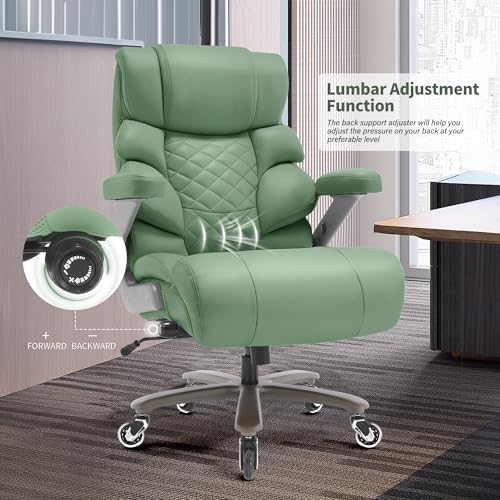 VUZI 700lbs Big and Tall Office Chair, Large Executive Leather Desk Chair - color: Green